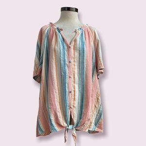 Lane Bryant Pastel Metallic Striped Tie-Front Button Up Blouse - NWT - Size 22